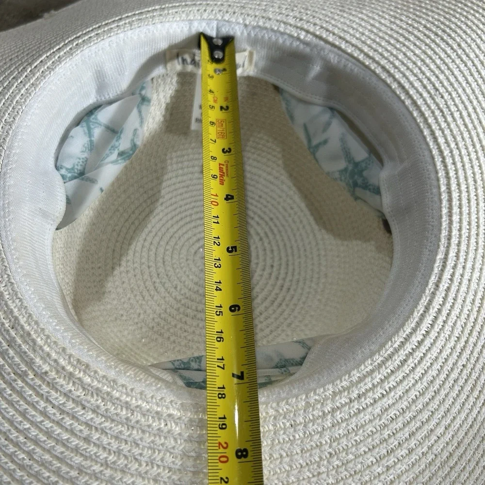 Indigo Soul Women's White Straw Sun Hat with Starfish Scarf Detail